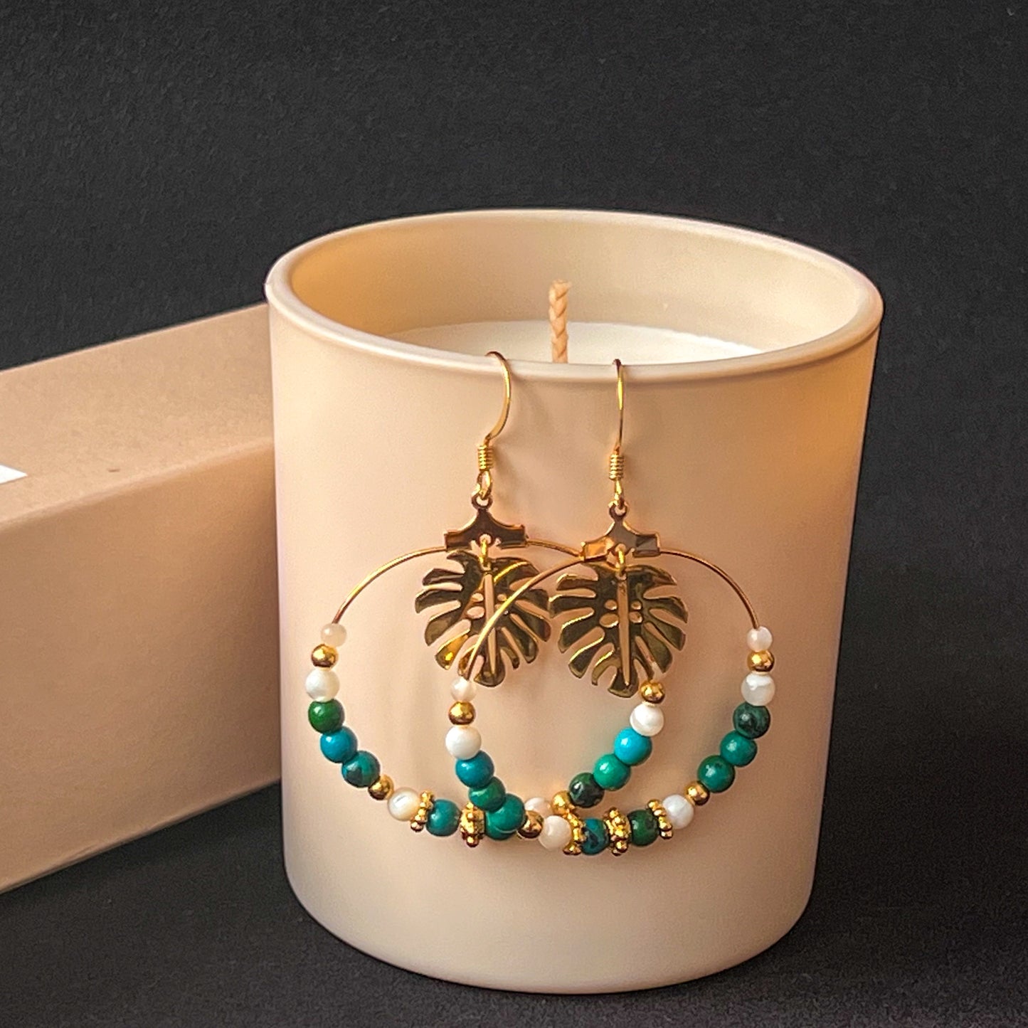 Chrysocolla Earring with Leaf Charm