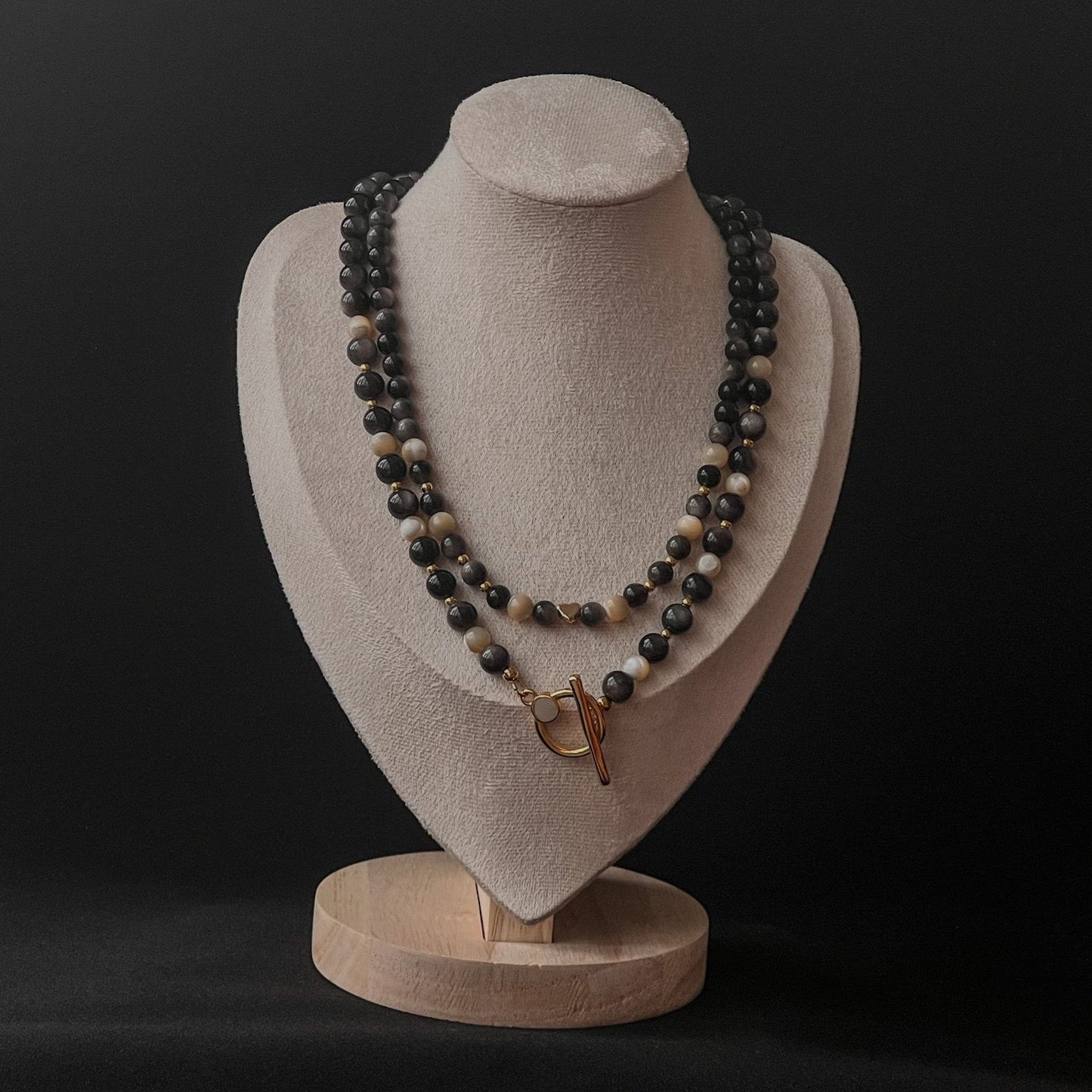 Luna - Double Strand Onyx and Agate Necklace