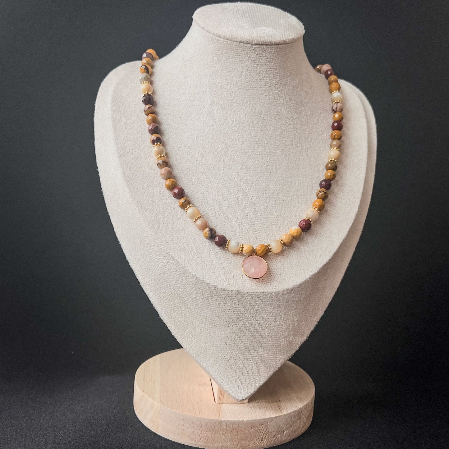 Amber - Mookaite Faceted round charm 12 mm 925 silver gold plated/Rose Quartz