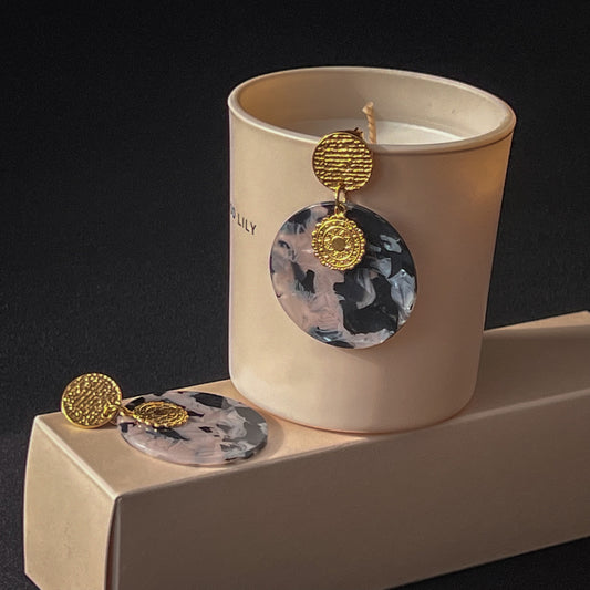 Eclipse - Statement Drop Earrings with Marbled Design and Gold Accents