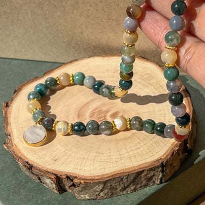 Grace - Indian Agate with 16 mm Moonstone pendant - Gold plated