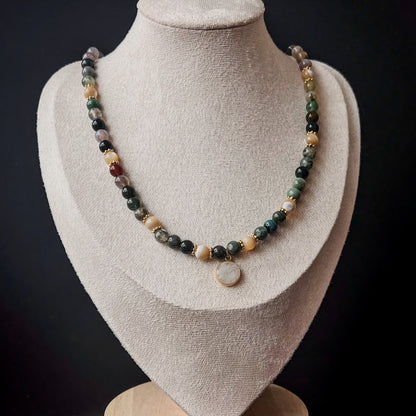 Grace - Indian Agate with 16 mm Moonstone pendant - Gold plated